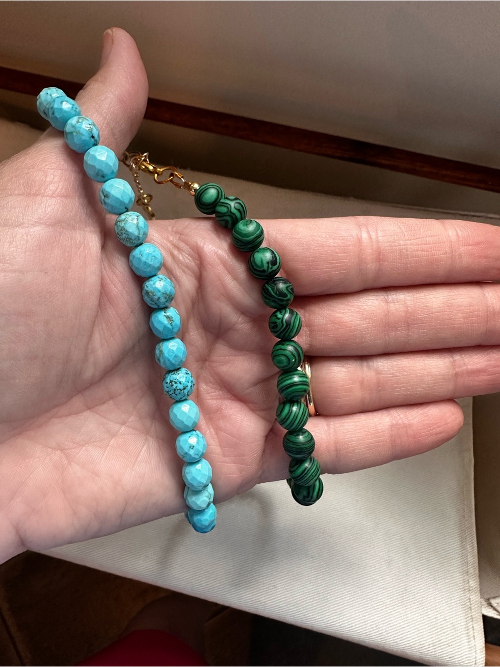 Turquoise and Dark Green Beaded Necklace - Two-Tone Stone Necklace